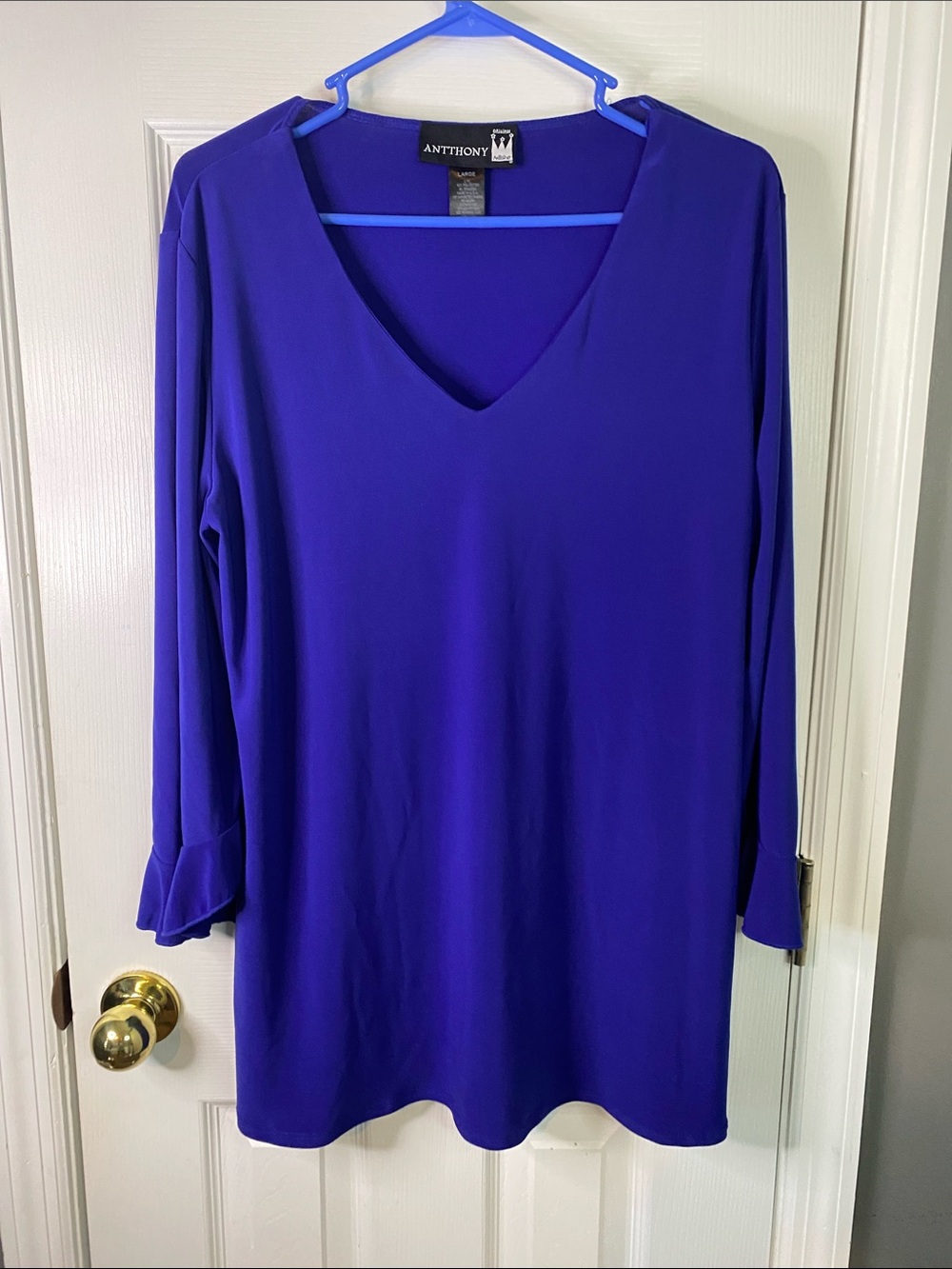 Antthony Plus V-Neck Long Sleeve Tunic in Deep Purple Size Large.